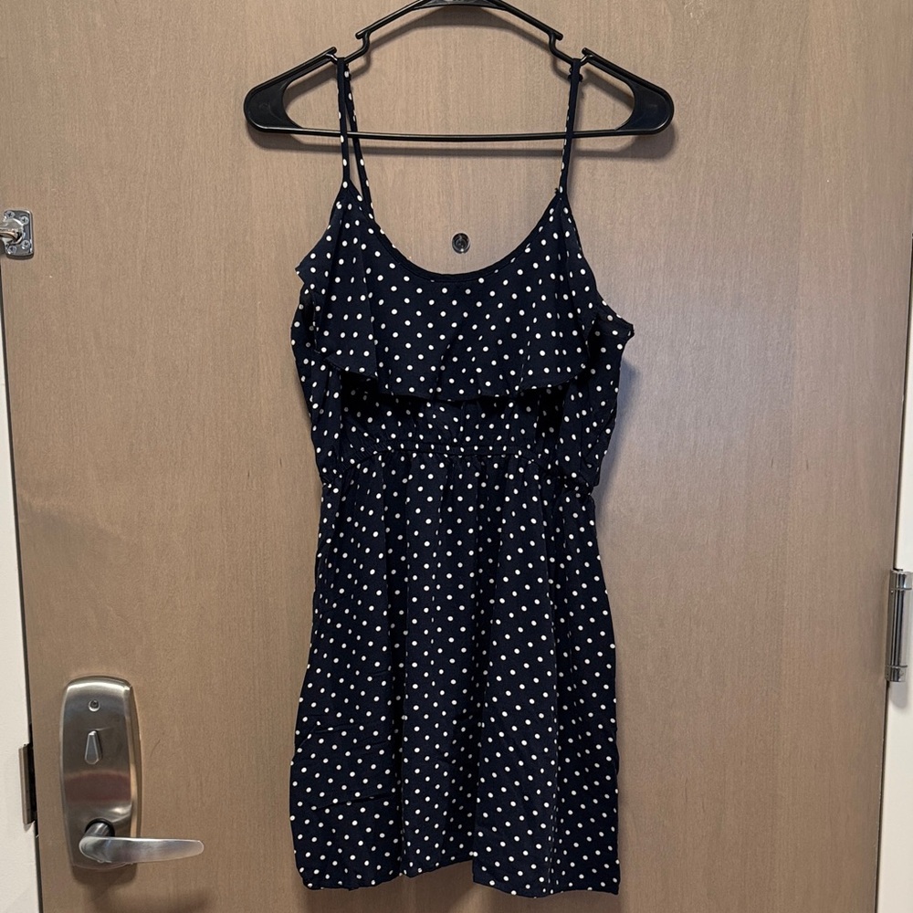 Cotton On M Navy and White Polka Dot Dress